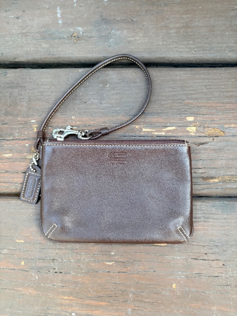 Coach Leather Zip Wristlet – Dark Brown